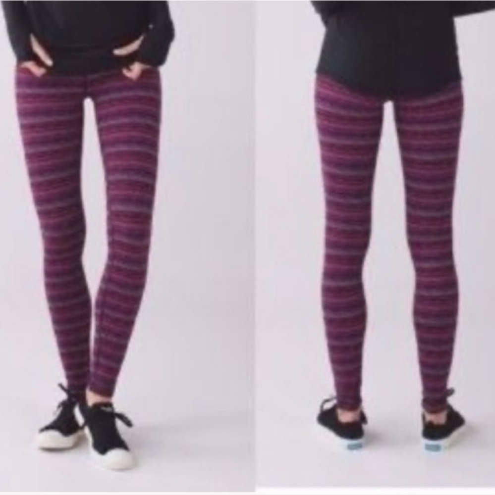 Lululemon Athletic Pink Purple and Black Striped Legging Size 4